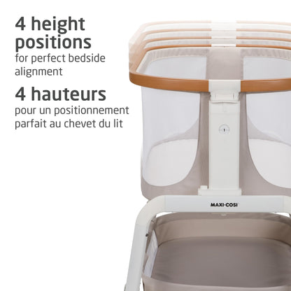 Maxi-Cosi Iora Bedside Bassinet , infant bedside sleeper crib, 4 height positions, portable & folds flat, large storage basket, includes travel bag, Horizon Sand 🍁 All In One Marketplace Canada