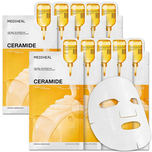 MEDIHEAL Ceramide Essential Face Mask - Moisturizing, Barrier Repair with Panthenol & Adenosine for Intense Hydration for Dry & Sensitive Skin, Face Mask for Women, Vegan, Korean Skincare (10 Sheets) 🍁 All In One Marketplace Canada