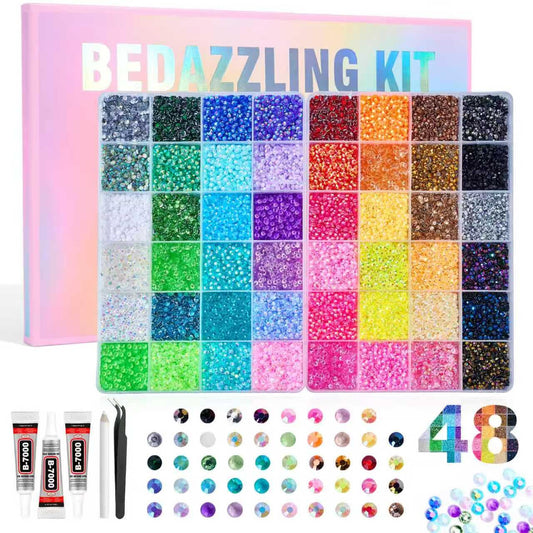 44000 Pcs Resin Jelly Rhinestones Bedazzling Kit - 48 Colors 3mm Flatback Gems for Diamond Art - Bedazzle Kit with 3 Pcs Glue for Nail Art Crafting Makeup 🍁 All In One Marketplace Canada