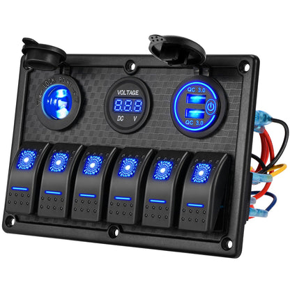 Kohree 6 Gang 12V Switch Panel with Dual QC3.0 USB Slot Socket 🍁 All In One Marketplace Canada