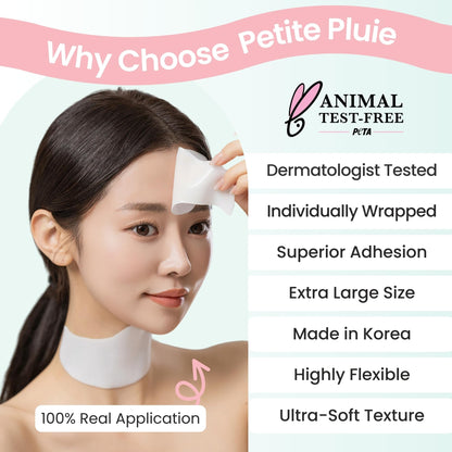 Petite Pluie Overnight Use Advanced Canadian Forehead Smoothing Patches - Premium Hydrogel Non-Sticky Hydration Collagen Face Mask - Superior Adhesion with Extra Large Size for Necklines & Frown Lines Treatment, Made in Korea, 10 Count