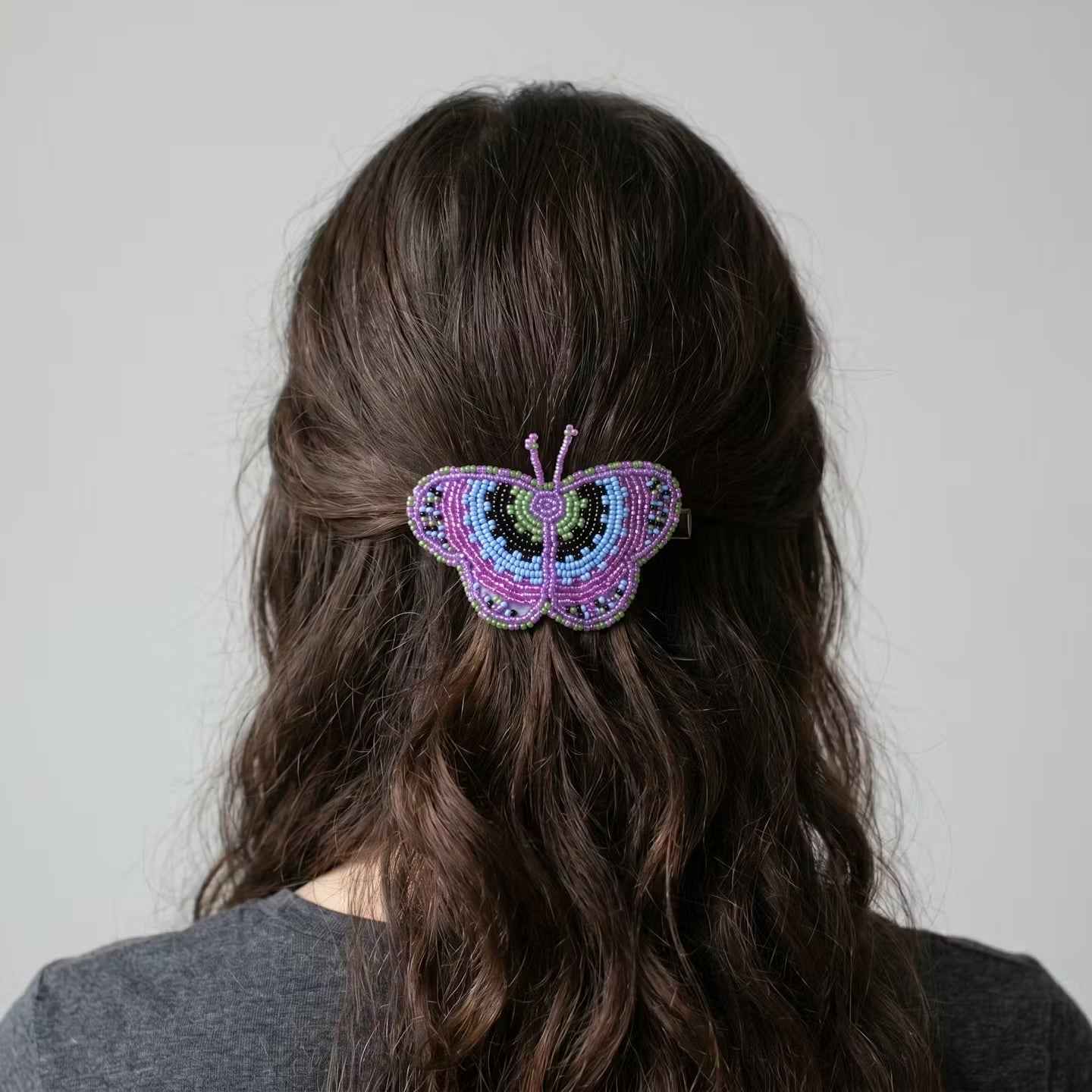 Pink Butterfly Beaded Barrette