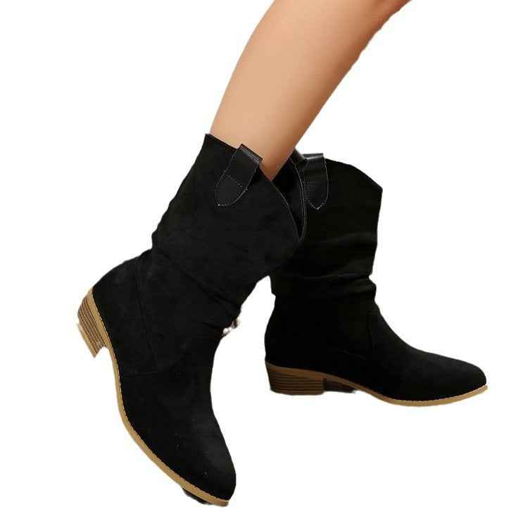 Women's Pointed Toe Suede Boots – Hollow Out PU Ankle Booties with Rubber Sole