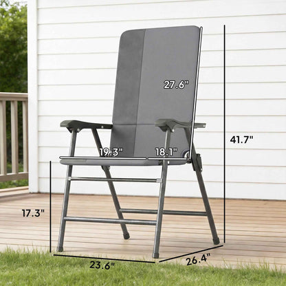 Folding Patio Chairs Set of 2 – Padded High-Back Lawn Camping Chairs with Armrests, 600D Oxford Fabric, Light Gray (Deliver to United States Only)