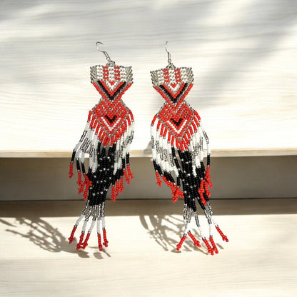 Silver and Red Sunset Path Beaded Earrings
