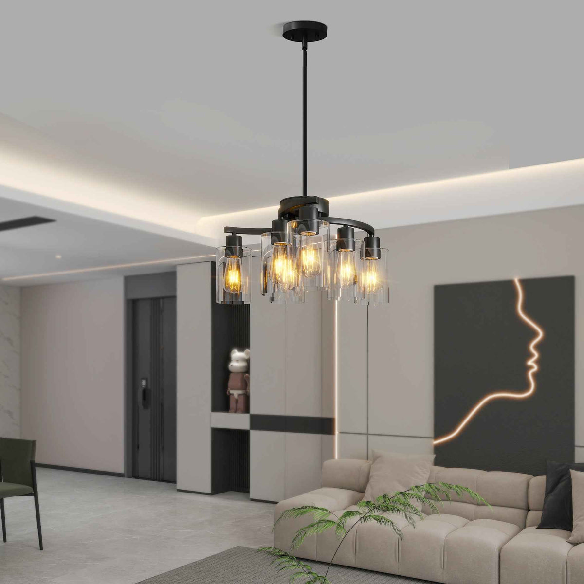 6-Light Modern Farmhouse Black Chandelier (United States Delivery Only)