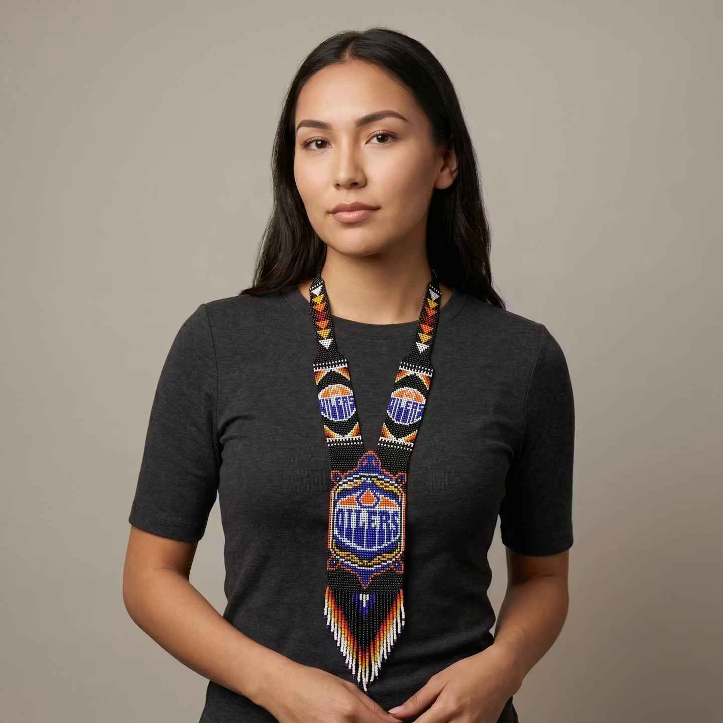 Beaded Medallion Necklace(Oilers)