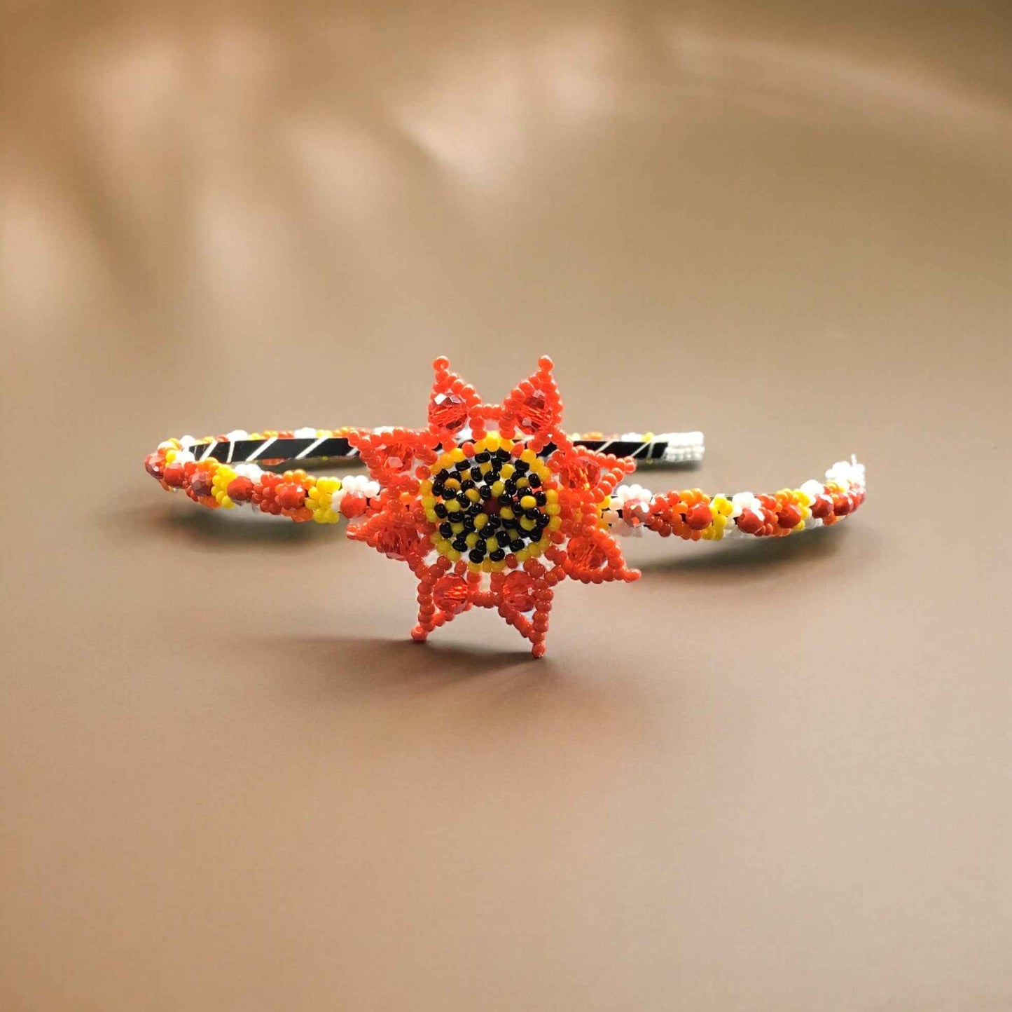 Beaded Headband with Flower Red