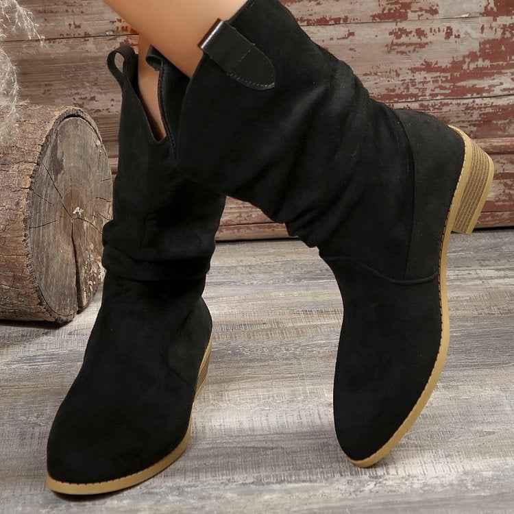 Women's Pointed Toe Suede Boots – Hollow Out PU Ankle Booties with Rubber Sole