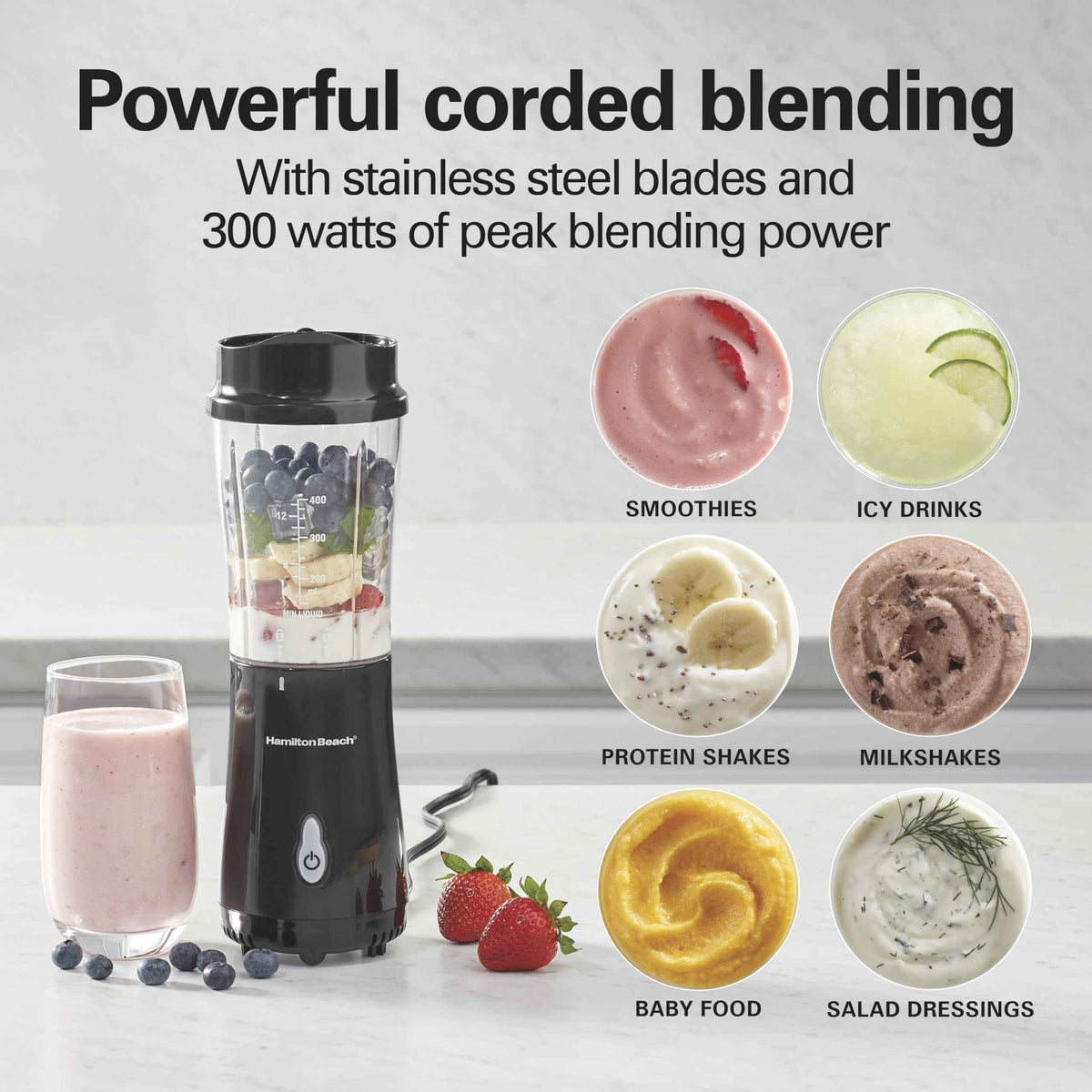 Hamilton Beach Personal Blender for Shakes and Smoothies with 14 Oz Travel Cup and Lid, Black (51101BC) 🍁 All In One Marketplace Canada