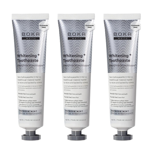 Boka Fluoride Free Toothpaste, Nano Hydroxyapatite Toothpaste, Appropriate for Sensitive Teeth, for Adult, Kids Oral Care - Whitening * Refresh Mint, 4 Fl Oz (113g) 3Pk 🍁 All In One Marketplace Canada