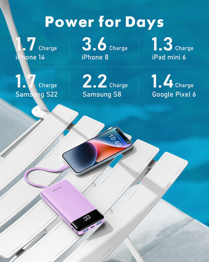 Charmast Portable Charger with Built in Cables, Power Bank with Cords Wires, Slim 10000mAh Travel Battery Pack 6 Outputs 3 Inputs 3A Fast Charging for Samsung Google Pixel LG Moto iPhone iPad 🍁 All In One Marketplace Canada