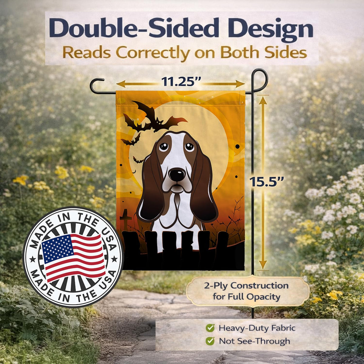 Caroline's Treasures BB1801GF Halloween Basset Hound Garden Size Flag, Small, Multicolor