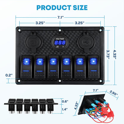 Kohree 6 Gang 12V Switch Panel with Dual QC3.0 USB Slot Socket 🍁 All In One Marketplace Canada
