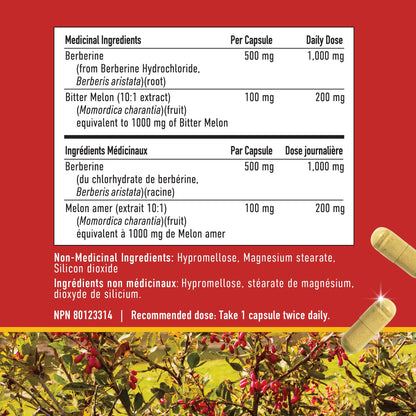 Berberine HCL Supplement | 1000mg | High Potency | Support Glucose Metabolism & Cardiovascular Health | 500mg Per Capsule | With Bitter Melon | Non-GMO, Third-Party Tested | 90 Ct. (45-Day Supply) 🍁 All In One Marketplace Canada