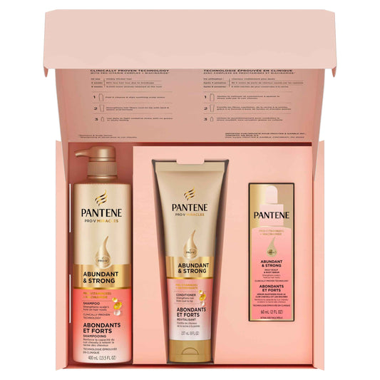 Pantene Abundant & Strong 3-Step System, Shampoo (400 ml), Conditioner (236 ml), Serum (60 ml), Strengthens at the Root, 3 Count 🍁 All In One Marketplace Canada