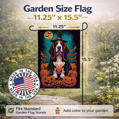 Caroline's Treasures Basset Hound Witchy Halloween Garden Flag