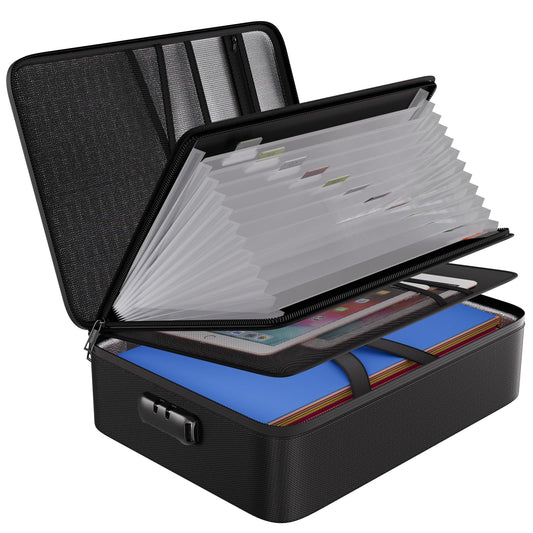 ENGPOW 5200℉ Fireproof File Organizer Bag with 13 Pocket Accordion File Folder,Document Organizer Box with Lock&Labels,Multi-Layer Portable Home Travel Safe Storage Box for Important Documents,Files 🍁 All In One Marketplace Canada