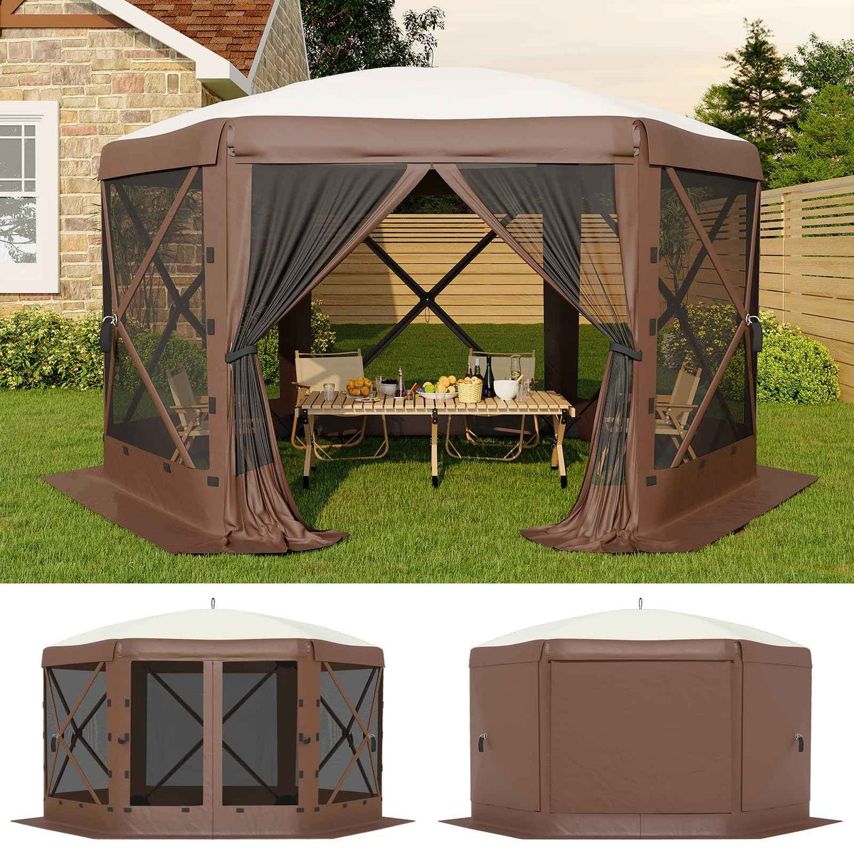 Garvee 13x13 Pop Up Gazebo, 6 Wind Panels, Instant Setup, Full Mesh, Khaki 🍁 All In One Marketplace Canada