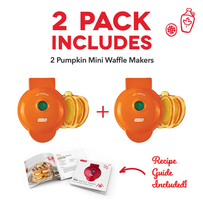 Dash Mini Waffle Maker (2 Pack) for Individual Waffles Hash Browns, Keto Chaffles with Easy to Clean, Non-Stick Surfaces, 4 Inch, Halloween, Orange