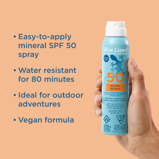 Blue Lizard Sport Mineral SPF 50 Spray, Broad-Spectrum UVA/UVB Protection, Water-Resistant, Zinc Oxide Formula, Vegan, 142 g 🍁 All In One Marketplace Canada
