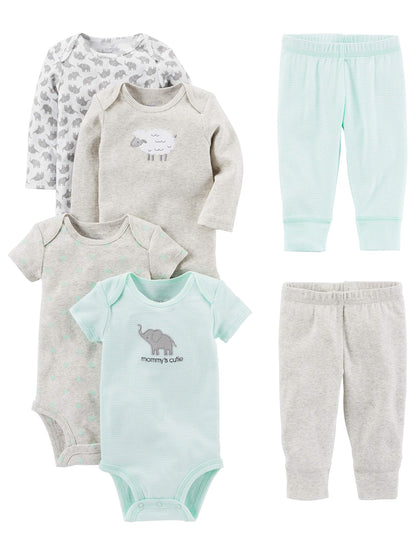 Simple Joys by Carter's Baby 6-Piece Neutral Bodysuits (Short and Long Sleeve) and Pants Set, Gray Lamb, 3-6 Months 🍁 All In One Marketplace Canada