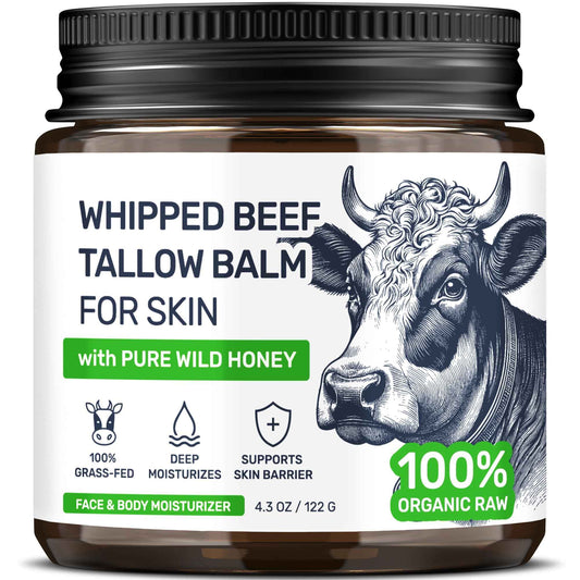 Beef Tallow Face Cream – Grass Fed Whipped Tallow and Honey Balm for Skin, Body Moisturizer with Beeswax and Wild Honey, 3-Ingredient Fragrance Free Non Comedogenic Skincare for Dry Sensitive Skin 🍁 All In One Marketplace Canada