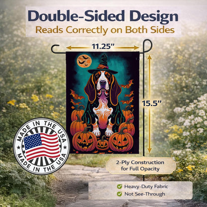 Caroline's Treasures Basset Hound Witchy Halloween Garden Flag