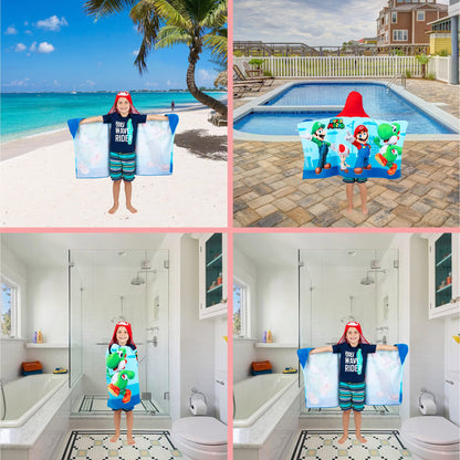 Franco Kids Bath and Beach Super Soft Cotton Hooded Towel Wrap, 24 in x 50 in, Super Mario 🍁 All In One Marketplace Canada