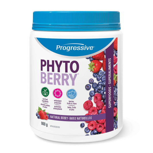 Progressive PhytoBerry Antioxidant Superfood Powder Natural Berry Flavour, Canadian-Made with 40 Fruit Concentrates, Phytonutrients, and Plant Oils for Complete Free-Radical Defence, Vegan, Gluten-Free, and All Natural, 900 g