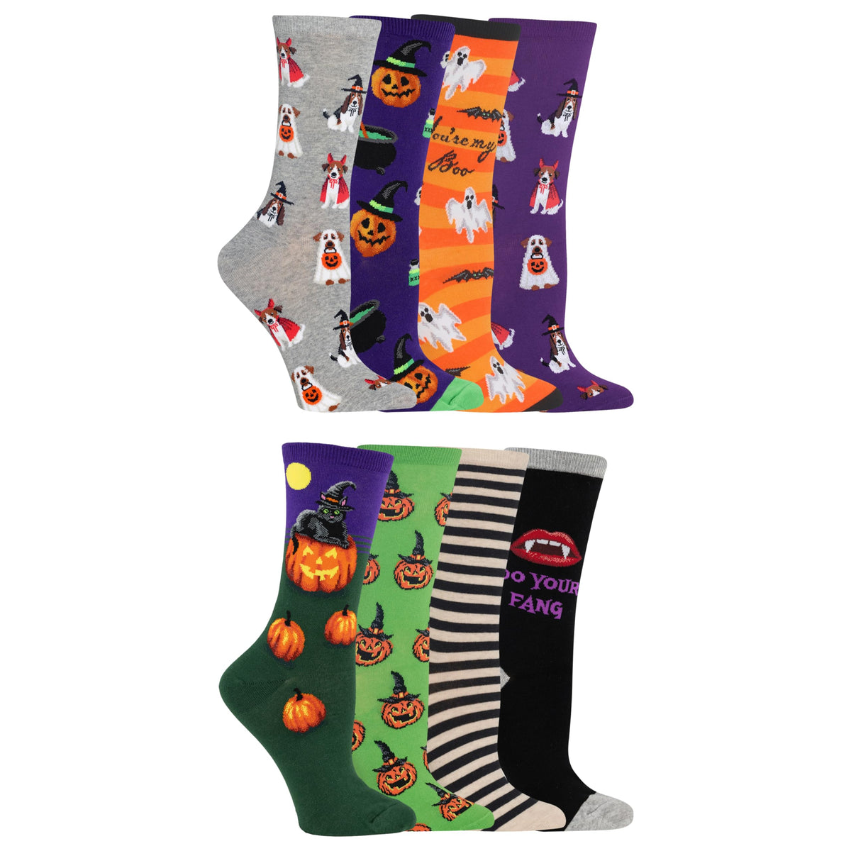 Hot Sox Women's Holiday Fun Crew Socks-1 Pair Pack-Cute & Funny Gifts-Halloween and More, Halloween (8 Pairs), 4-10