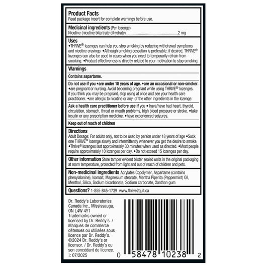 Thrive Nicotine Replacement Lozenges, 2mg Extra Strength, Peppermint, 108 Count 🍁 All In One Marketplace Canada