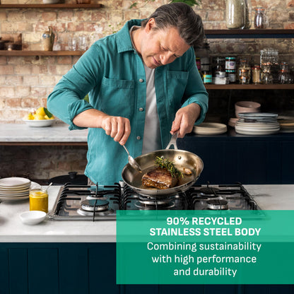 Jamie Oliver by Tefal Cook Smart Frying Pan 11 in / 28 cm, Uncoated Stainless Steel Frying Pan, Robust, Fast Heating, Even Cooking, Riveted Handle, Induction Safe, Oven and Dishwasher Safe 🍁 All In One Marketplace Canada