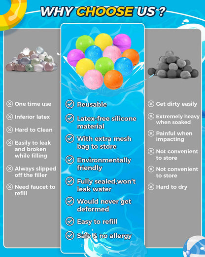 Reusable Water Bomb Balloons, Silicone Water Splash Ball with Mesh Bag, Quick Self-Sealing Water Bomb for Kids Adults Outdoor Activities Water Games Toy Outside Summer Fun Party Supplies (12Pack) 🍁 All In One Marketplace Canada