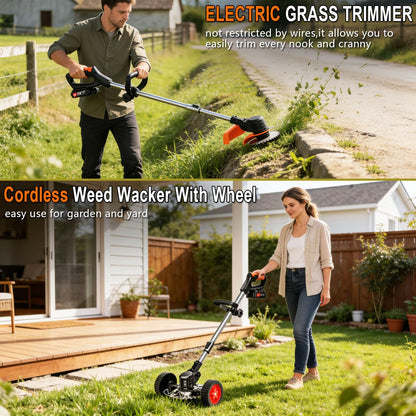 21V Cordless Weed Wacker for Thick Weeds, Lawn & Yard, 3-in-1 String Trimmer/Edger/Brush Cutter with 2 Batteries, 4 Blades & Wheels, 90° Pivot Head, Adjustable Height, Lightweight Easy for Homeowners 🍁 All In One Marketplace Canada