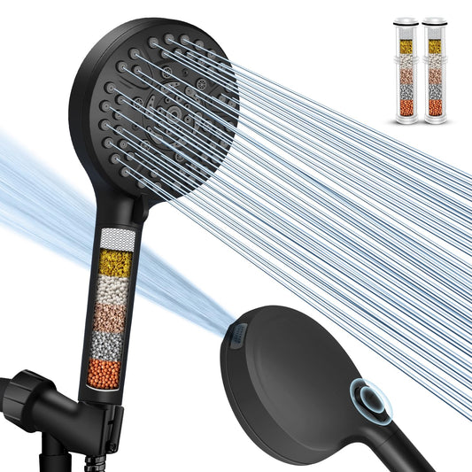 High Pressure 10-Mode Handheld Shower Head - Built in Power Wash for Clean, Replaceable Filter Soften Hard Water Remove Chlorine, 60 Inches Hose, Overhead Bracket, Anti-Clog Nozzle (Matte Black) 🍁 All In One Marketplace Canada