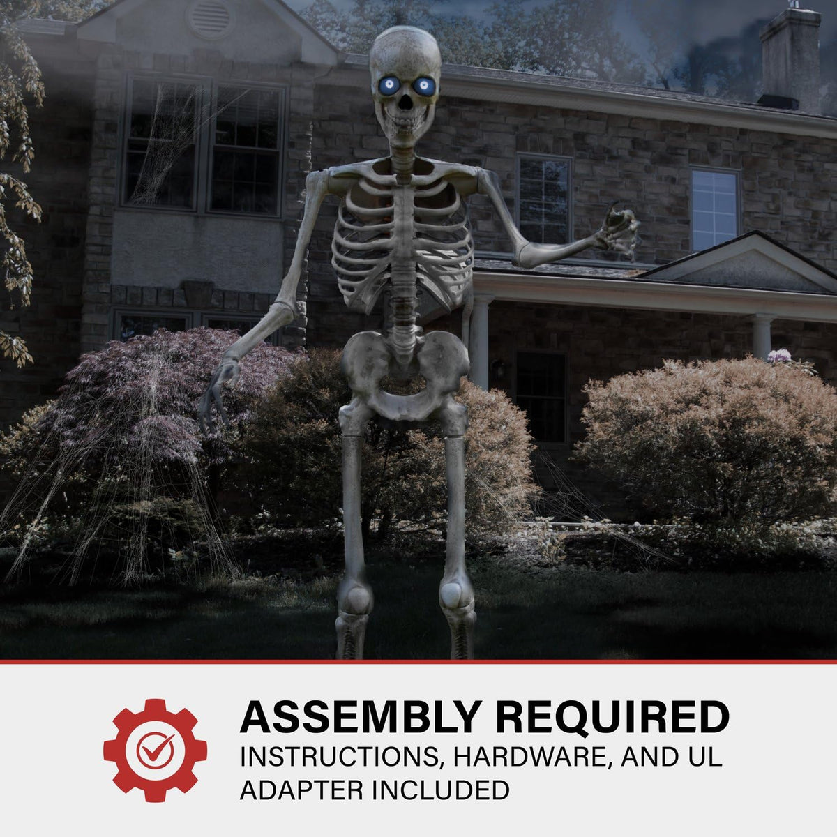Haunted Hill Farm 8-Ft. Tall Bones McNeely The Towering Skeleton by SVI, Plug-in Motion-Activated Talking Scare Prop Animatronic for Indoor or Covered Outdoor Creepy Halloween Decoration