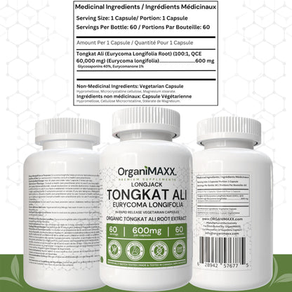 6X Strength Tongkat Ali 600 MG PER SINGLE CAPSULE 60,000 MG Equivalent 100:1 Extract Ratio Highest Potency, OrganiMAXX Longjack Eurycoma Longifolia Non-GMO Premium Tongkat Ali Supplement For Men. 🍁 All In One Marketplace Canada