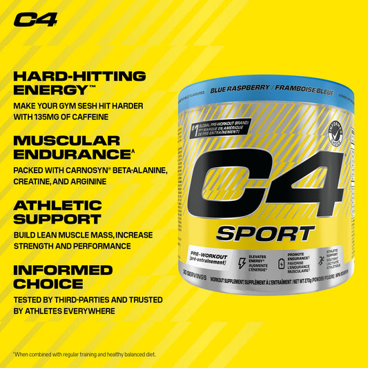 Cellucor C4 Sport Pre Workout Powder - Preworkout Energy with Creatine, Beta-Alanine, and 135mg Caffeine - NSF Certified for Sport - Blue Raspberry, 30 Servings 🍁 All In One Marketplace Canada