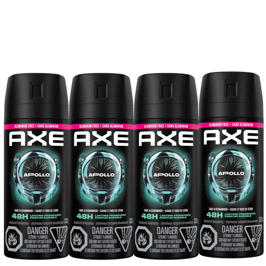 AXE Apollo Deodorant Body Spray, for long-lasting odour protection, Sage & Cedarwood, Aluminum-free Deodorant, 113g (Pack of 4) 🍁 All In One Marketplace Canada