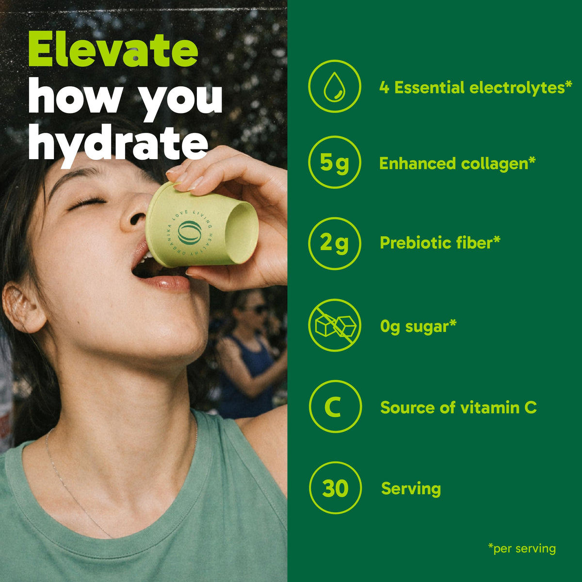 Organika Canadian-Made Electrolytes + Enhanced Collagen - Daily Hydration Powder with 5g of Collagen for Hair, Skin and Nails, 100% of Daily Vitamin C, Wildberry Flavour, 360 g, 30 Servings 🍁 All In One Marketplace Canada