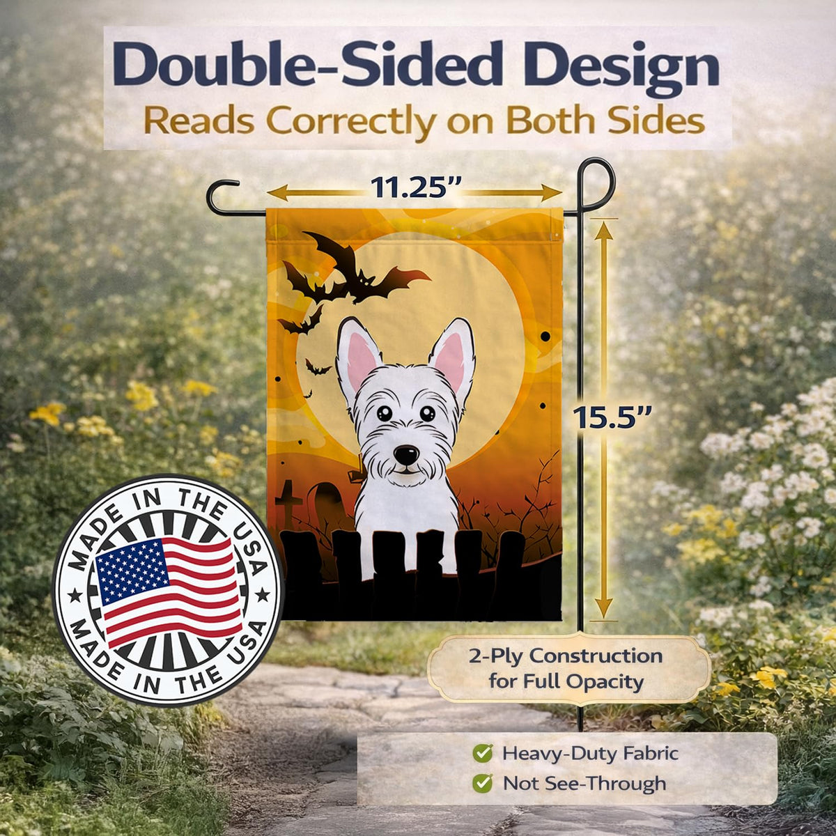 Caroline's Treasures BB1784GF Halloween Westie Garden Size Flag, Small, Multicolor