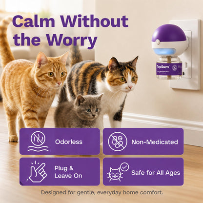 TopSum Cat Pheromone Diffuser: Cat Calming Diffuser for Spraying, Scratching, Excessive Meowing & Multi-Cat Homes, Ideal for Cats Alone at Home - VHP Registered NN.Z4H1 (3 Diffusers+3 Refills) 🍁 All In One Marketplace Canada
