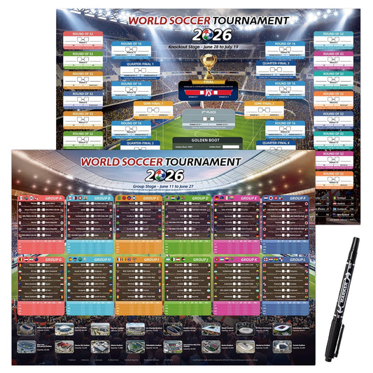 AhfuLife Soccer Schedule Poster 2026, A2 Size-23.3" x 16.5", 2 Pcs Match 2026 Calendar Wall Chart Decorations, Soccer Tournament Wallchart for Fans Home Office Bar Party Decor 🍁 All In One Marketplace Canada