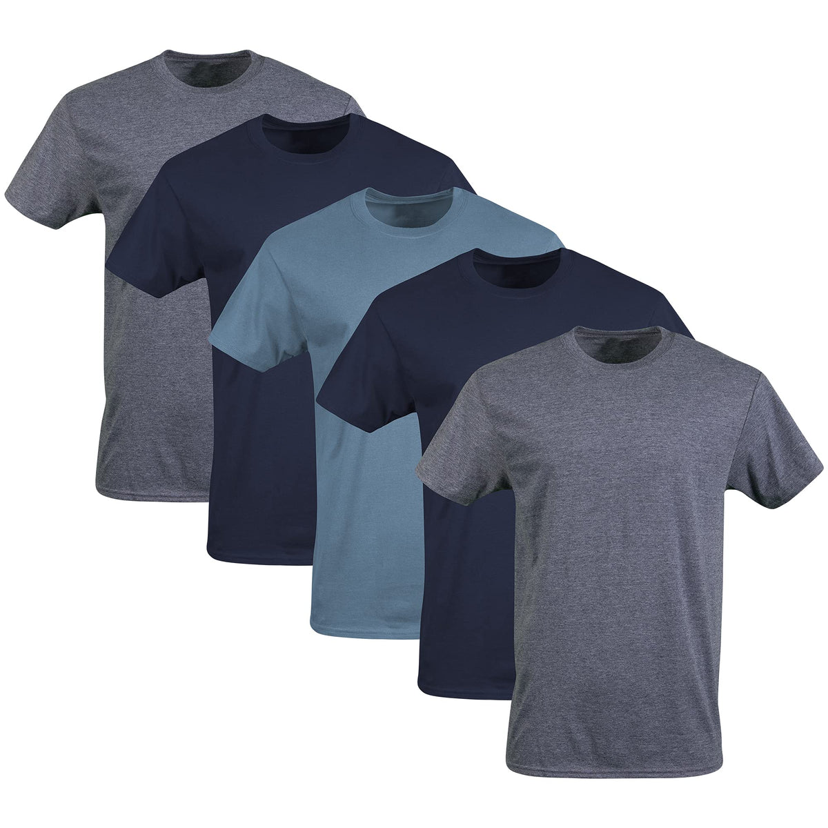 Gildan Men's Crew T-Shirts, Multipack, Style G1100, Navy/Heather Navy/Indigo Blue (5-Pack), XX-Large 🍁 All In One Marketplace Canada