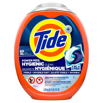 Tide Hygienic Clean Power PODS Laundry Detergent Pacs, Original Scent, 63 Count, Removes Visible and Invisible Dirt, laundry soap detergent pacs 🍁 All In One Marketplace Canada