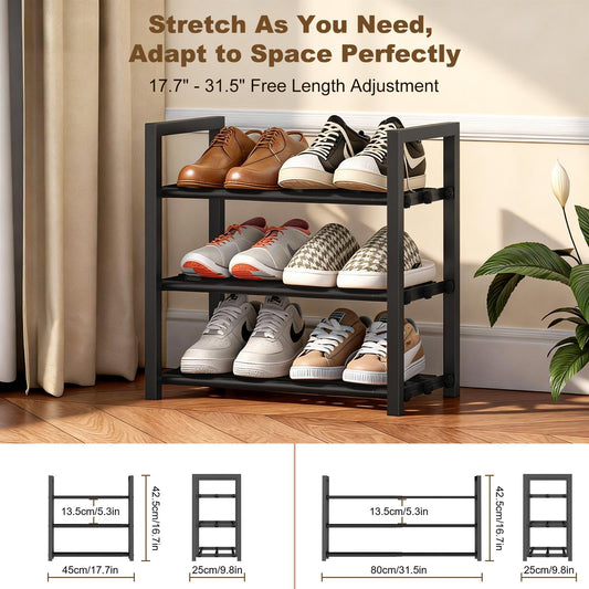 Roylvan 3-Tire Expandable Shoe Rack, 17"-31" Adjustable Stackable Free Standing Shoe Shelf Storage Fits 6-12 Pairs Shoes, Heavy Duty Reinforced Metal Shoes Organizer for Closet Entryway Doorway Dorm 🍁 All In One Marketplace Canada