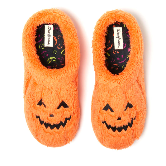 Dearfoams Unisex-Adult Halloween Jack-o-Lantern Pumpkin Slipper, Adult Pumpkin, 15-16 Women/13-14 Men
