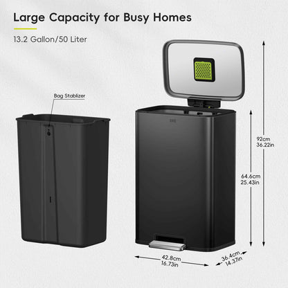 EKO Madison Matte Black 50 Liter/13.2 Gallon Step Trash Can with Inner Liner - Fingerprint Resistant Finish 🍁 All In One Marketplace Canada