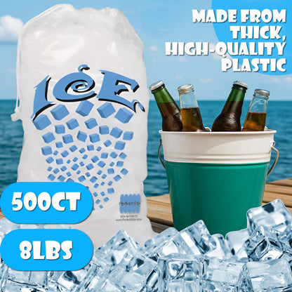 Concession Essentials 8 lb Drawstring Ice Bags – Pack of 100 | Durable Heavy-Duty Plastic Ice Storage Bags with Secure Drawstring Closure | Perfect for Ice Packaging, Parties, Camping, and Commercial 🍁 All In One Marketplace Canada